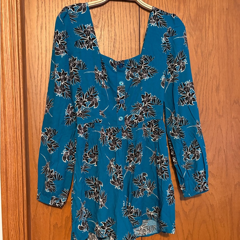 NWT Express Teal and Black Floral Romper